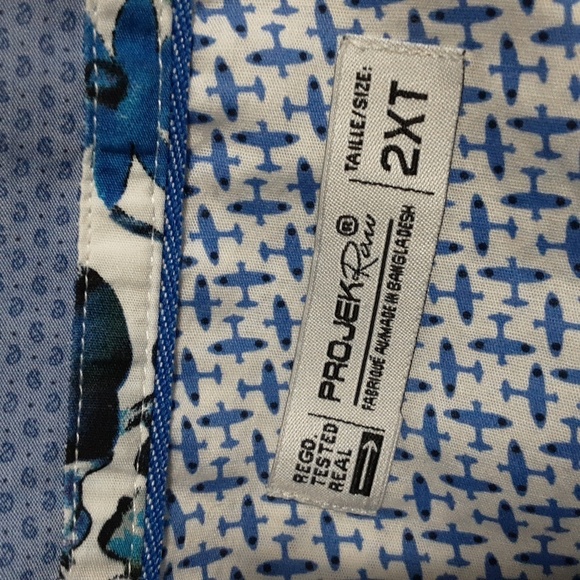Projek Raw casual button down shirt white blue plane printed vacation beach  2XT - Picture 3 of 6